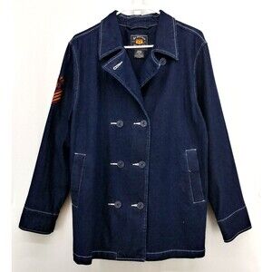 Route 66 Jacket Womens Size M Denim Dark Blue Button Up 100% Cotton